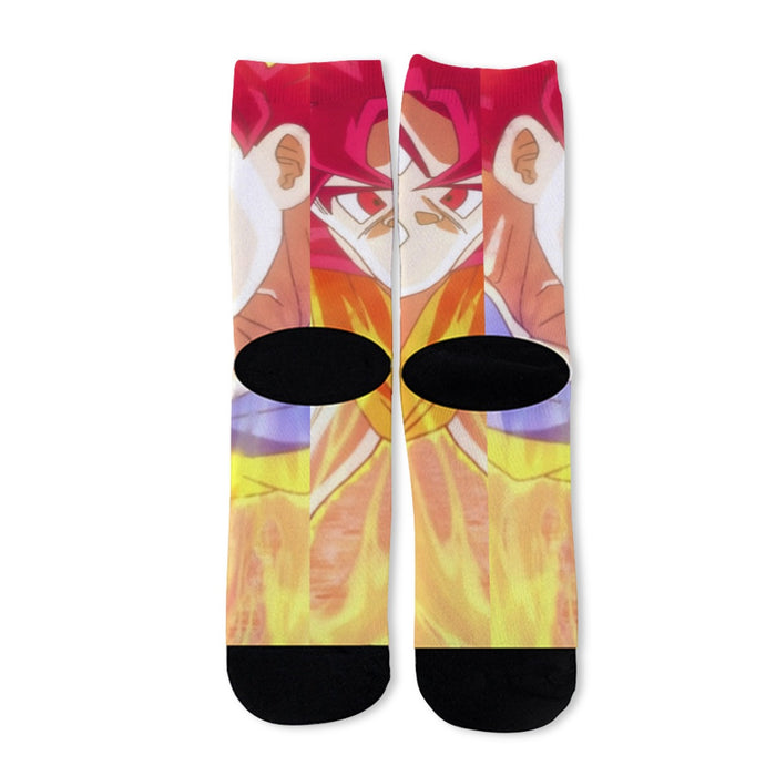 Dragon Ball Goku Super Saiyan Red God Face Portrait Print Socks