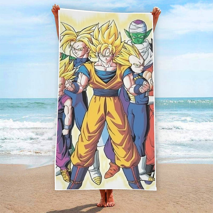 DBZ Goku Vegeta Super Saiyan Krillin Piccolo All Heroes Vibrant Design  Beach Towel