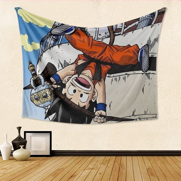 The Naughty Kid Goku and Korin Wise Cat Dragonball Tapestry