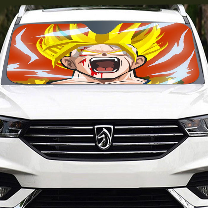 Dragon Ball Goku Super Saiyan Angry Scream Hand Drawing Design Windshield Sunshade