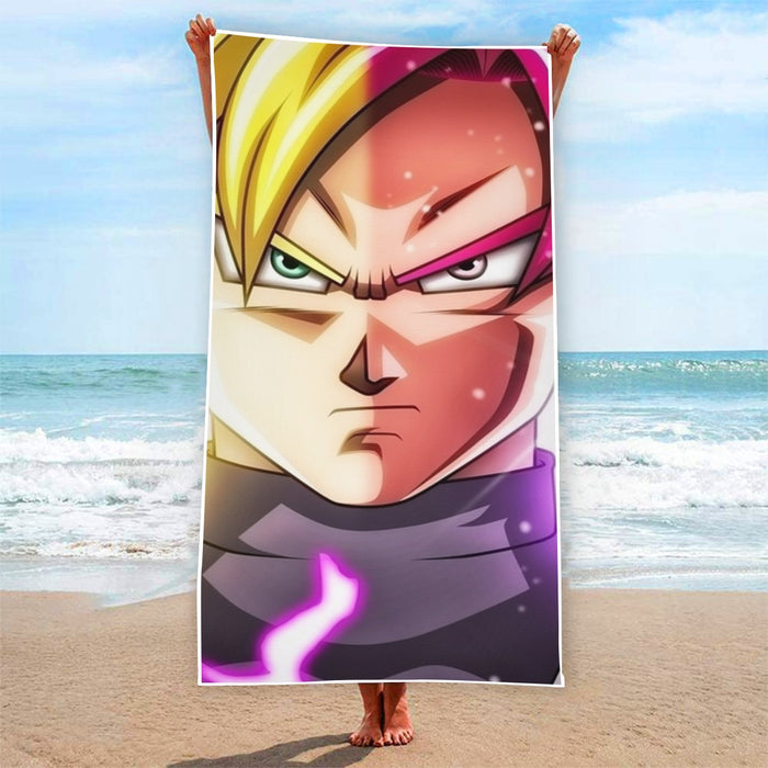 DBZ Goku God Half Rose and Golden Portrait Dope Design Beach Towel