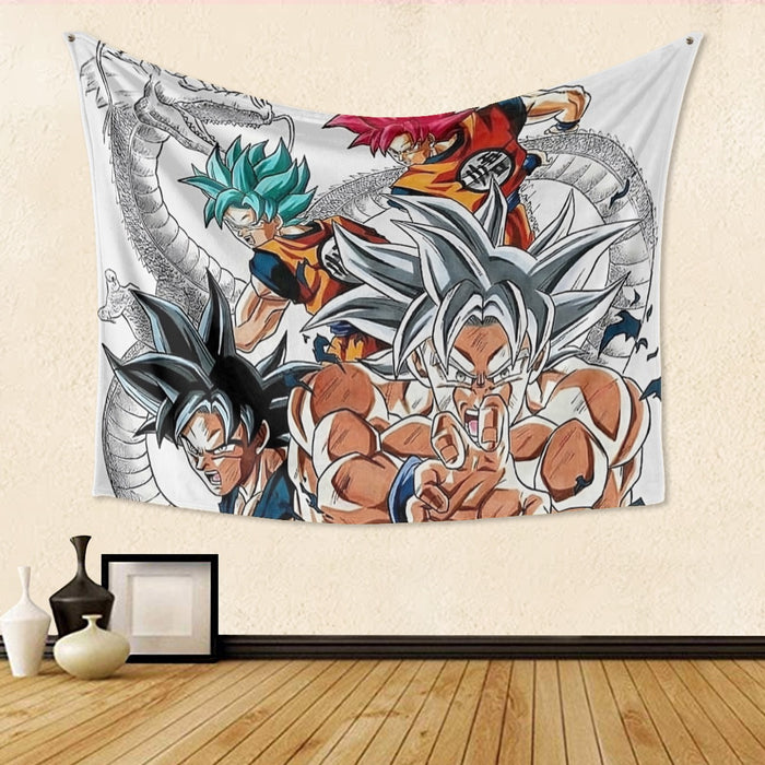 DBS Goku SSJ Transformations White God Blue Red Kaioken Ultra Instinct Tapestry