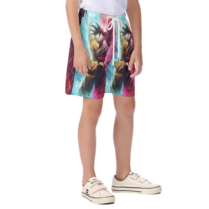 Dragon Ball Super Black Goku SSGSS Goku Spirit Bomb Kid's Beach Shorts