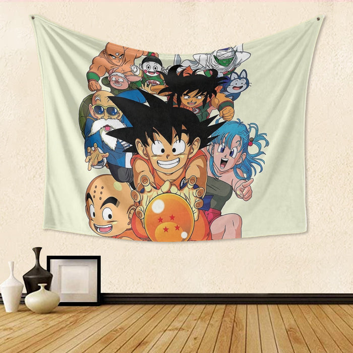 DBZ Kid Goku Master Roshi Bulma Krillin Chasing Dragon Ball Funny Tapestry
