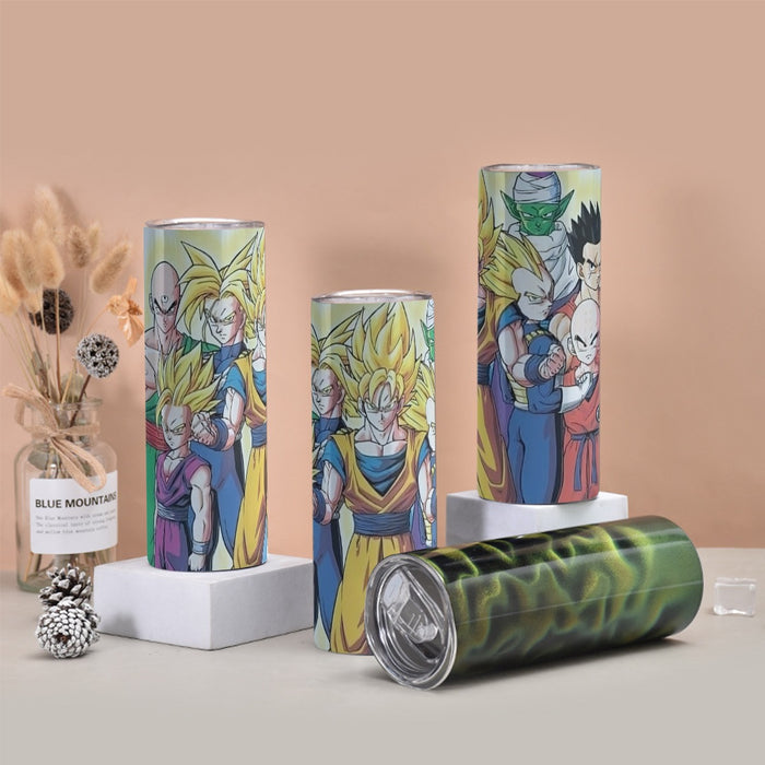 DBZ Goku Vegeta Super Saiyan Krillin Piccolo All Heroes Vibrant Design Tumbler with twinkle surface