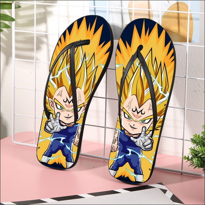 DBZ Majin Vegeta Super Saiyan Prince Power Aura Chibi Sketch Flip Flops