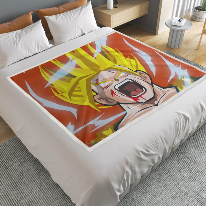 Dragon Ball Goku Super Saiyan Angry Scream Hand Drawing Design Household Warm Blanket