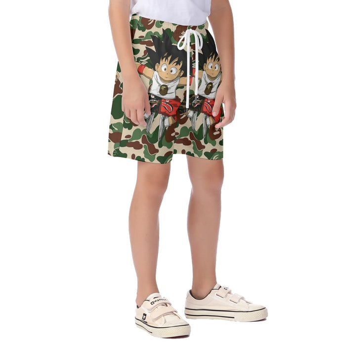 Dragon Ball Jumping Kid Goku Camouflage Kid's Beach Shorts