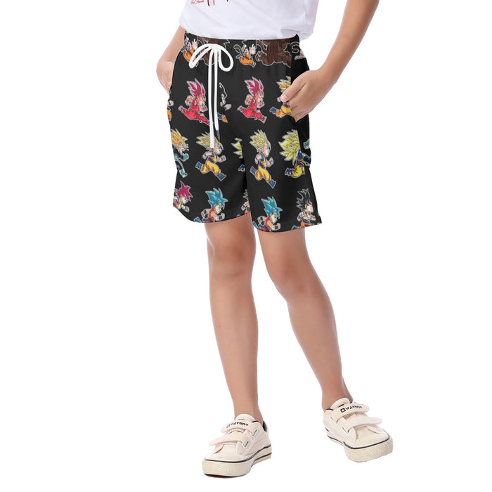 Dragon Ball Anime Son Goku All Form Transformation Kid's Beach Shorts