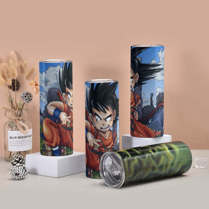 Dragon Ball Anime Angry Kid Goku Sky Clouds Blue 3D Tumbler with twinkle surface