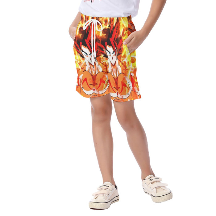 Dragon Ball Goku Super Saiyan Rose Flaming Fan Art Kid's Beach Shorts