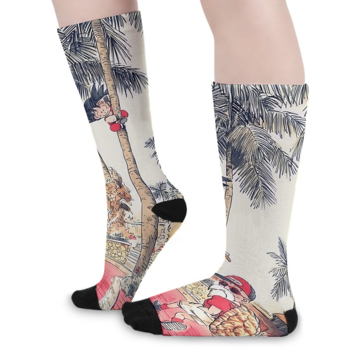 Palm Tree Cute Kid Goku Master Roshi Vintage Beige  Socks