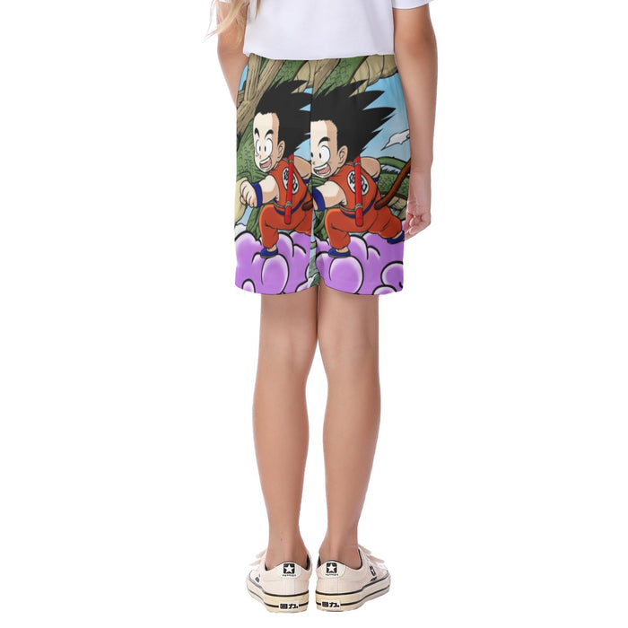 Dragon Ball  Kid Goku Flying With Shenron  Kid's Beach Shorts