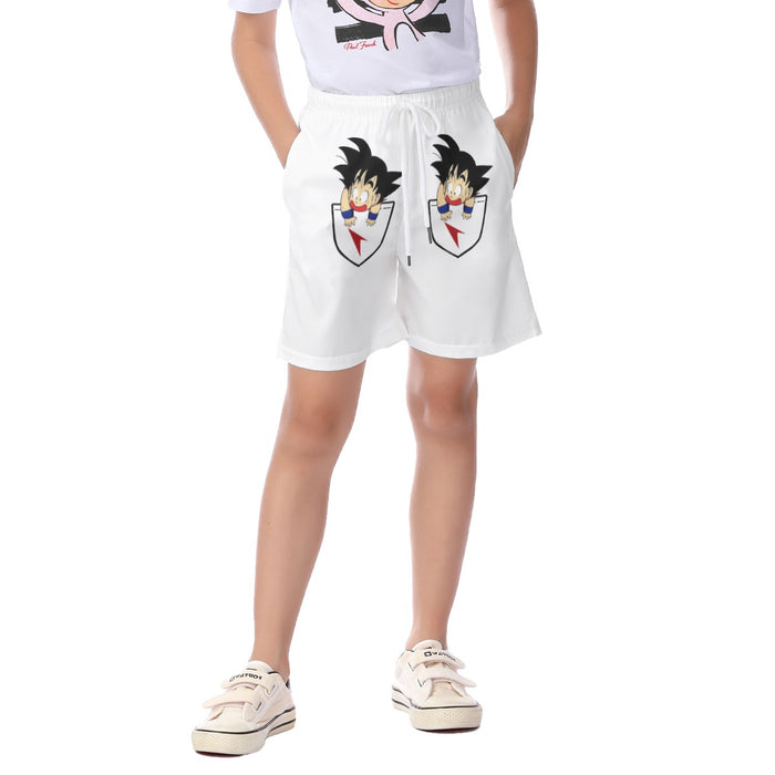 Dragon Ball Kid Goku Coming Out Of Pocket Kid's Beach Shorts