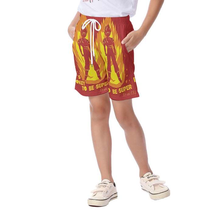 Dragon Ball Z Son Goku On Fire Its Okay To Be Super Saiyan  Kid's Beach Shorts