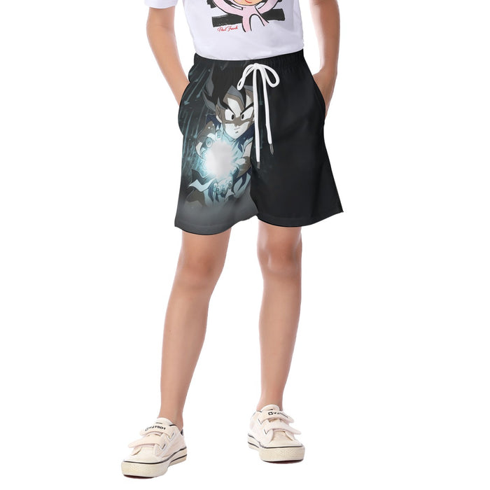 Dragon Ball Goku Kid Practice Kamehameha Cute Round Neck Design Kid's Beach Shorts