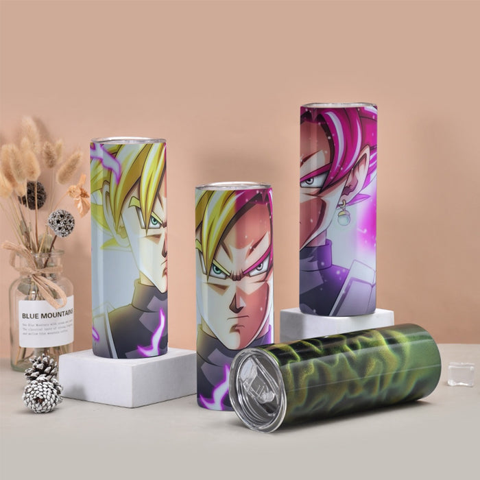 DBZ Goku God Half Rose and Golden Portrait Dope Design Tumbler with twinkle surface