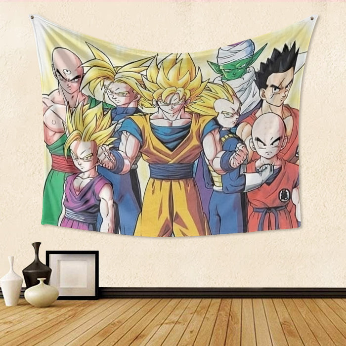 DBZ Goku Vegeta Super Saiyan Krillin Piccolo All Heroes Vibrant Design Tapestry