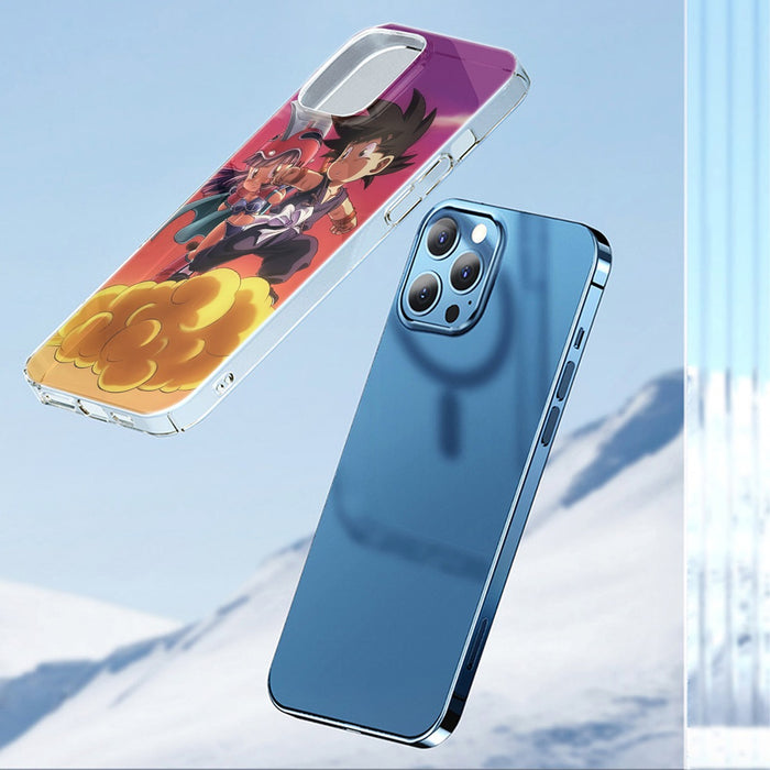 Kid Goku & Chichi Flying on Golden Cloud 3D iPhone 14 Case