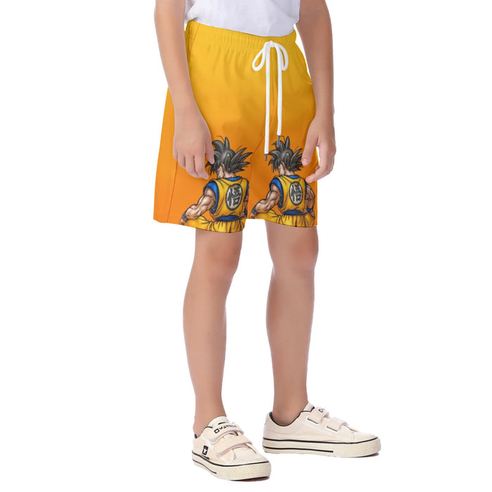 Goku Orange Background Kid's Beach Shorts