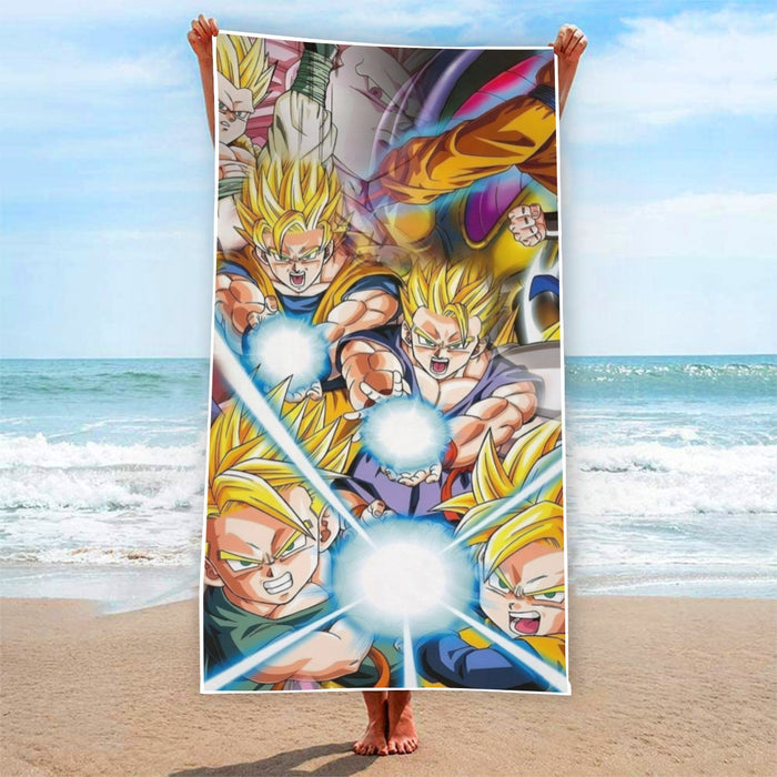 DBZ Goku Gohan Goten Super Saiyan Kamehameha Color Design Beach Towel