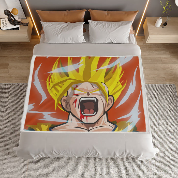 Dragon Ball Goku Super Saiyan Angry Scream Hand Drawing Design Household Warm Blanket