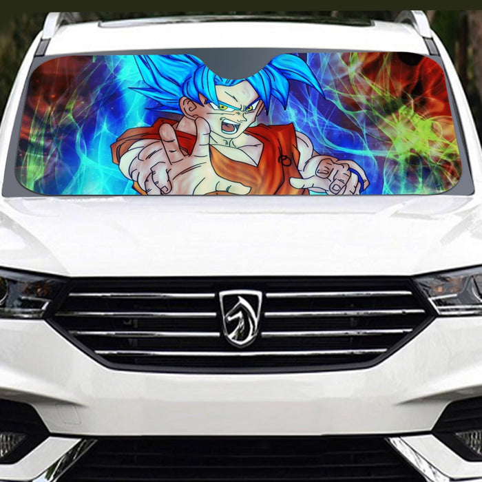 DBZ Goku Super Saiyan God Blue SSGSS Power Aura Fire Theme Design Windshield Sunshade