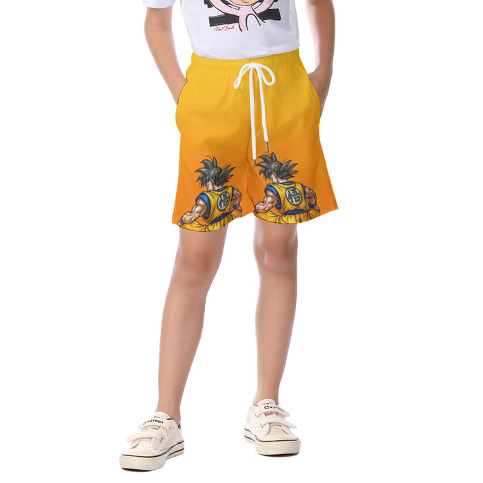 Goku Orange Background Kid's Beach Shorts