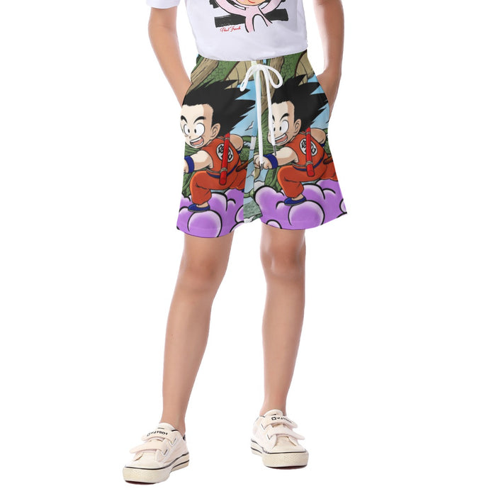 Dragon Ball  Kid Goku Flying With Shenron  Kid's Beach Shorts