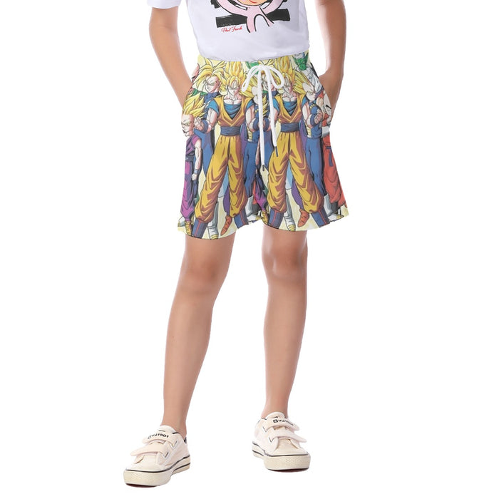 DBZ Goku Vegeta Super Saiyan Krillin Piccolo All Heroes Vibrant Design Kid's Beach Shorts