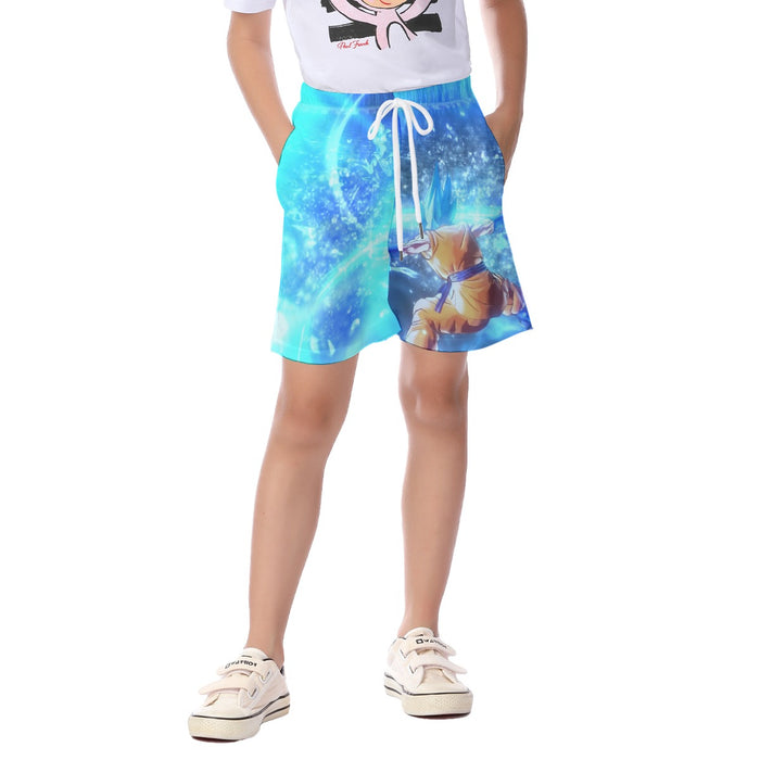 DBZ Goku SSGSS Saiyan God Blue Aura Blasting Streetwear Kid's Beach Shorts