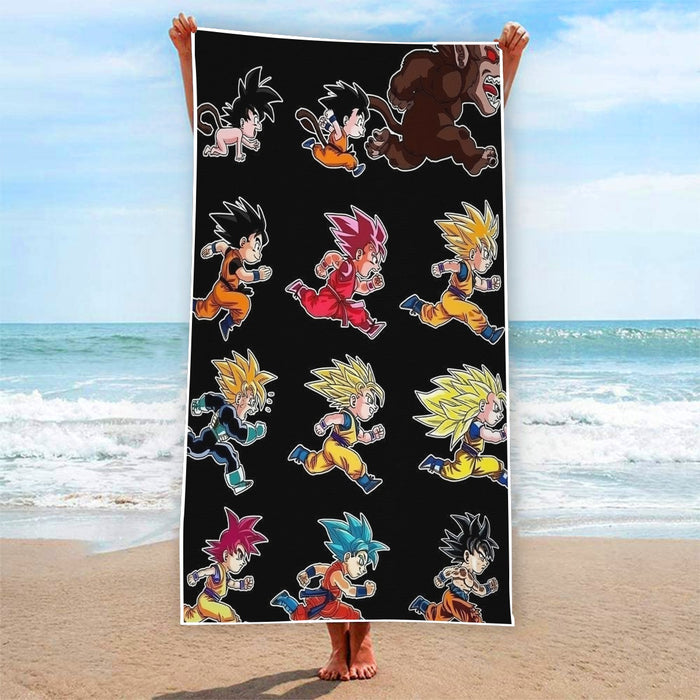 Dragon Ball Anime Son Goku All Form Transformation Beach Towel