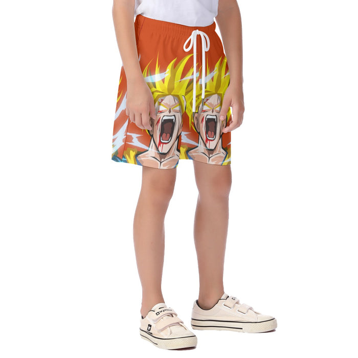 Dragon Ball Goku Super Saiyan Angry Scream Hand Drawing Design Kid's Beach Shorts