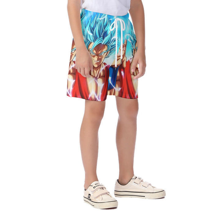 Dragon Ball Super Goku Blue Lightning SSGSS Design Kid's Beach Shorts