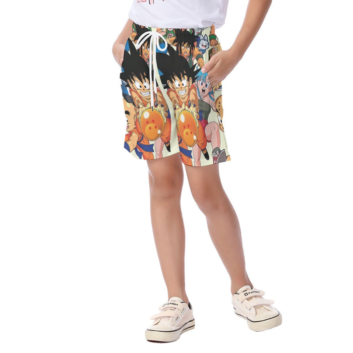 DBZ Kid Goku Master Roshi Bulma Krillin Chasing Dragon Ball Funny Kid's Beach Shorts