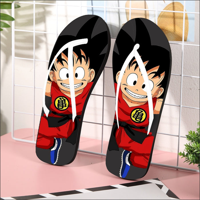 DBZ Jumping Kid Goku In His Training Suit Flip Flops