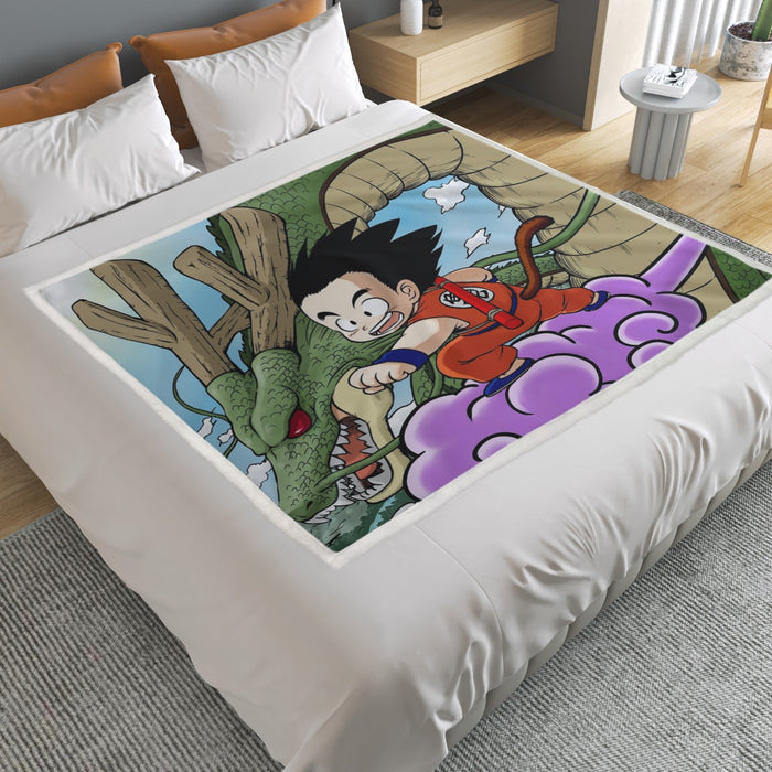Dragon Ball  Kid Goku Flying With Shenron Household Warm Blanket