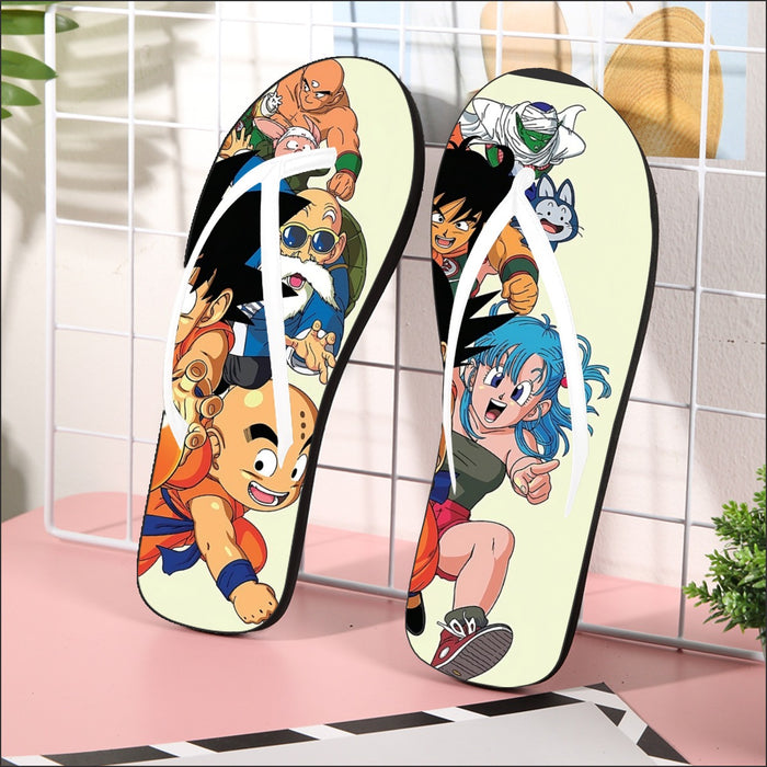 DBZ Kid Goku Master Roshi Bulma Krillin Chasing Dragon Ball Funny Flip Flops