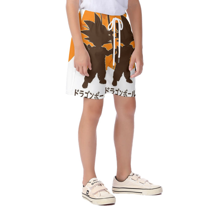 Dragon Ball Z Kid Goku Shadow Logo White Kid's Beach Shorts