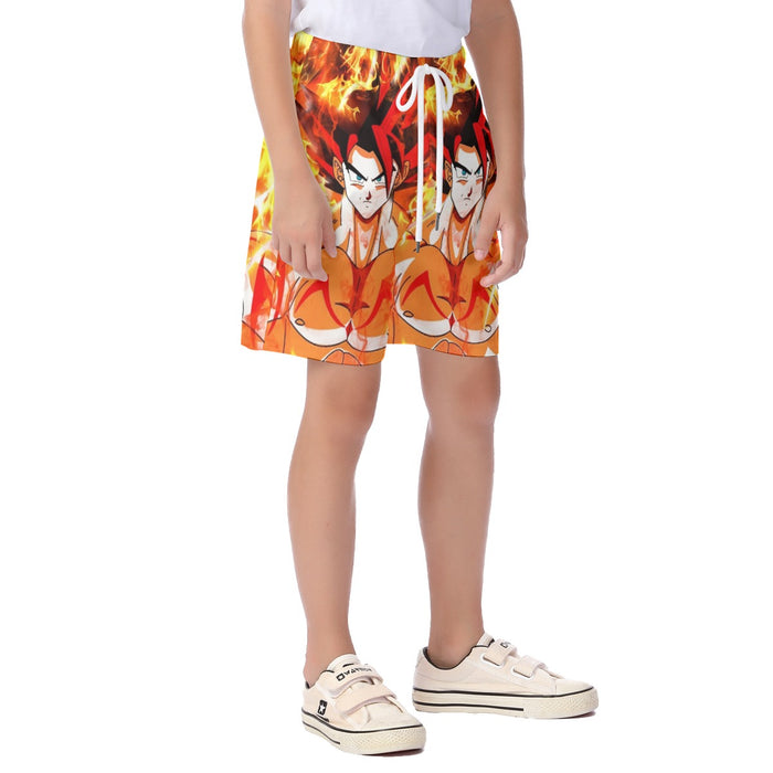 Dragon Ball Goku Super Saiyan Rose Flaming Fan Art Kid's Beach Shorts