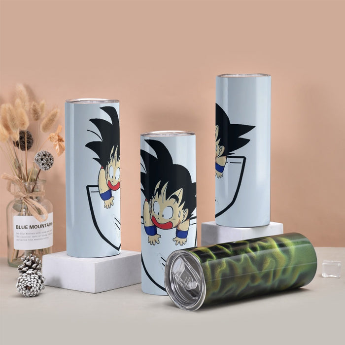 Smiling Goku On Pocket Of Dragon Ball Z Tumbler with twinkle surface