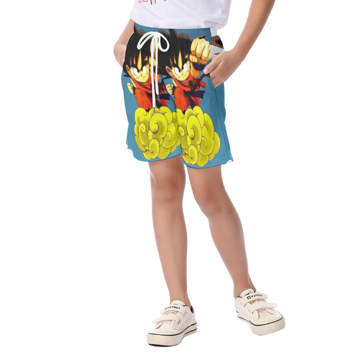 Young Goku Kid Flying Cloud Fight 3D Dragonball Kid's Beach Shorts