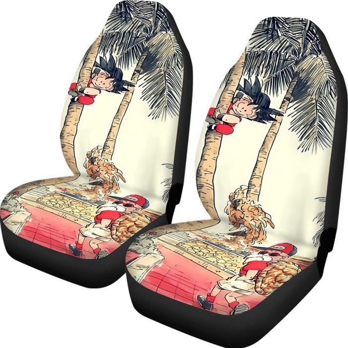 Palm Tree Cute Kid Goku Master Roshi Vintage Beige Car Seat Cover