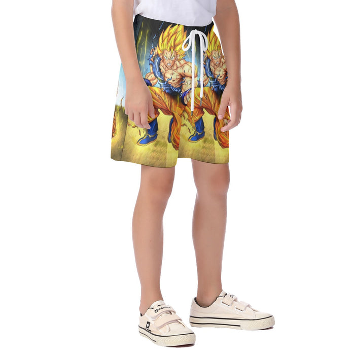 DBZ Goku Super Saiyan Thunder Power Damage Fight Cool Design  Kid's Beach Shorts