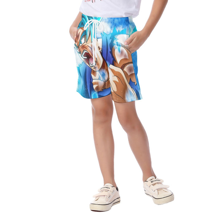 Dragon Ball Goku Blue Kaioken Ultra Instinct Epic 3D Kid's Beach Shorts