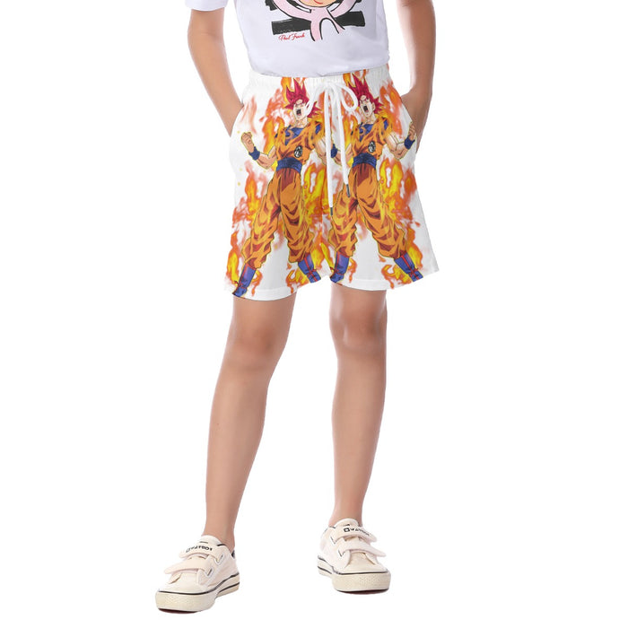 Awesome Goku Super Saiyan God Transformation DBZ Kid's Beach Shorts