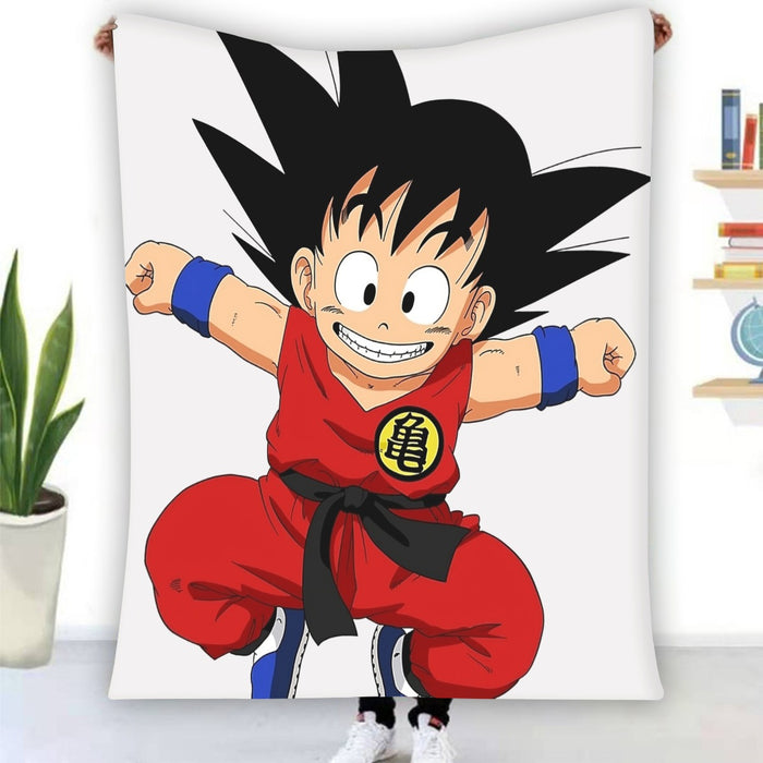 DBZ Jumping Kid Goku In His Training Suit Blanket