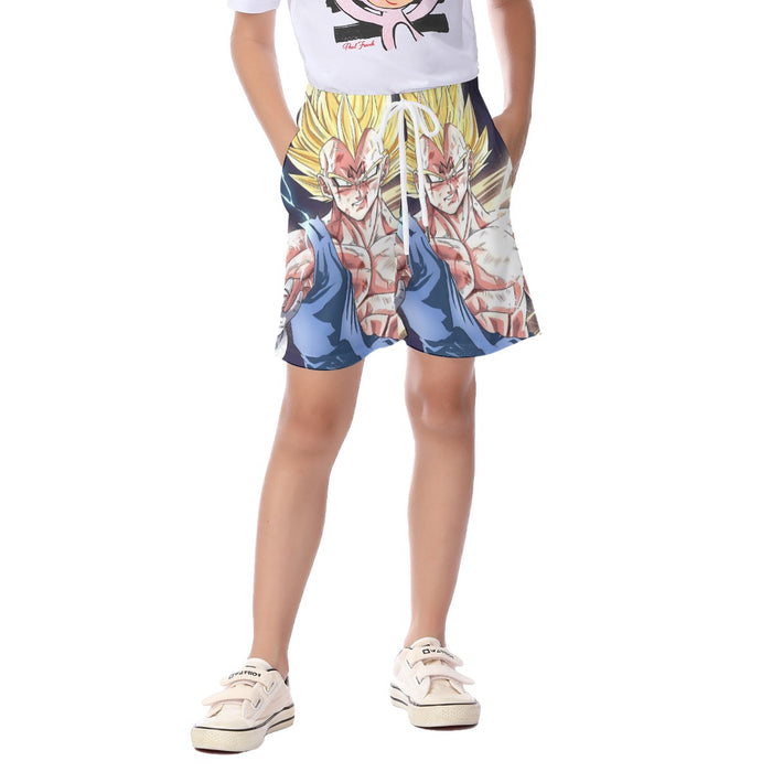 DBZ Majin Vegeta Saiyan Prince Fight Injure Manga Style Trending Kid's Beach Shorts