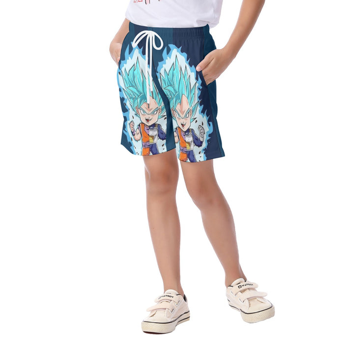 DBZ Goku Vegeta SSGSS God Blue Super Saiyan Chibi Sketch Kid's Beach Shorts