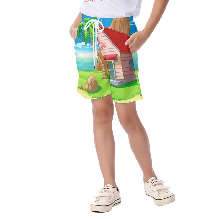 Dragon Ball Master Roshi's Kame House Cartoon Style Kid's Beach Shorts